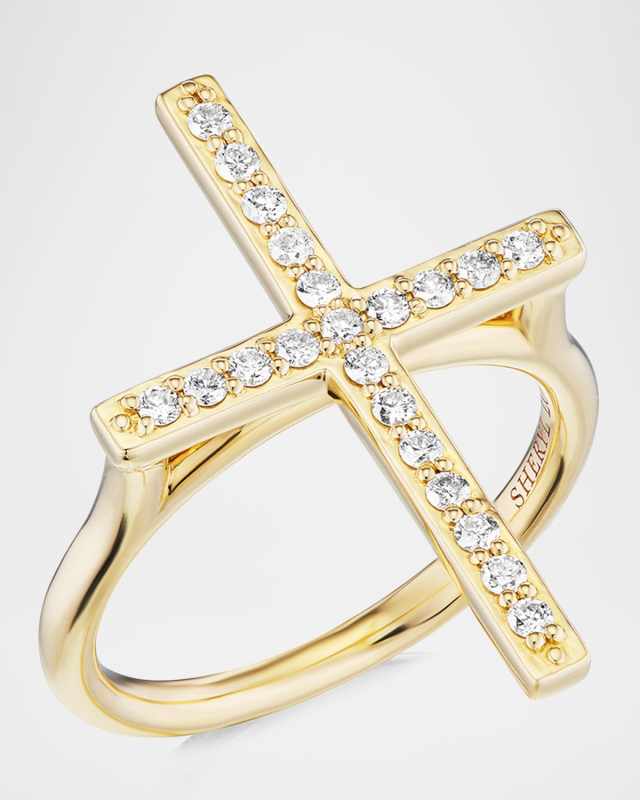14K Yellow Gold Diamond Cross Statement Ring